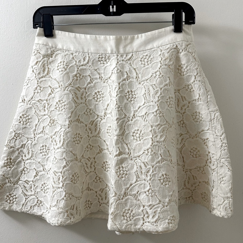 The Limited Vintage Cream Floral Lace Skater Mini Skirt, Size 0
